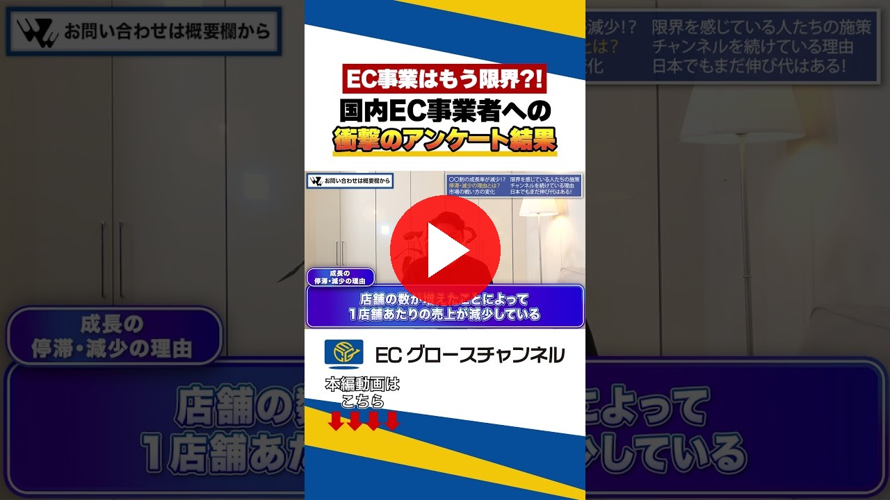 【衝撃】アンケート結果が…約◯割が成長率減少！？ #ecコンサル #ec #アンケート #事業者 #売上改善 #ビジネス #amazon #rakuten #楽天 #yahoo #qoo10（ECグロースチャンネル動画）